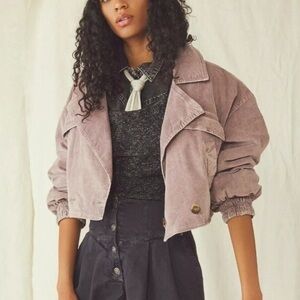Free People Sure Thing Bomber Jacket in Moonlight Mauve